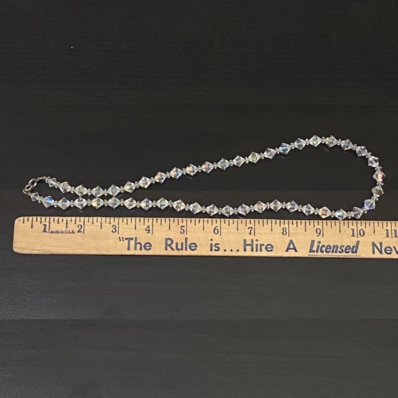 Vintage Clear Aurora Borealis AB Crystal  Diamond-shaped Beaded Necklace - Picture 8 of 11